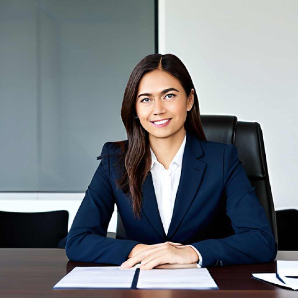 A confident financial professional, fully clothed in a modest, dark business suit, sitting at a polished conference table in a modern, well-lit office. The professional is looking forward, displaying perfect anatomy, correct proportions, and a natural pose, ready for a strategic discussion. The background features a subtle, professional office environment. The image should convey professionalism and expertise. safe for work, appropriate content, family-friendly, well-formed hands, proper finger count, natural body proportions, high-quality professional photography.
