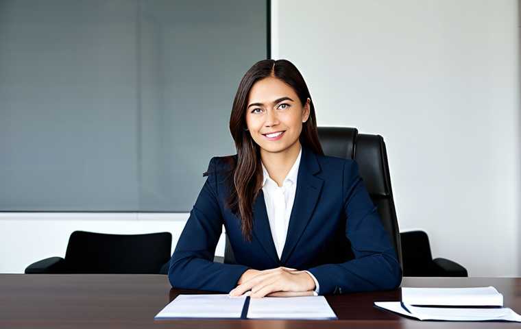 A confident financial professional, fully clothed in a modest, dark business suit, sitting at a polished conference table in a modern, well-lit office. The professional is looking forward, displaying perfect anatomy, correct proportions, and a natural pose, ready for a strategic discussion. The background features a subtle, professional office environment. The image should convey professionalism and expertise. safe for work, appropriate content, family-friendly, well-formed hands, proper finger count, natural body proportions, high-quality professional photography.