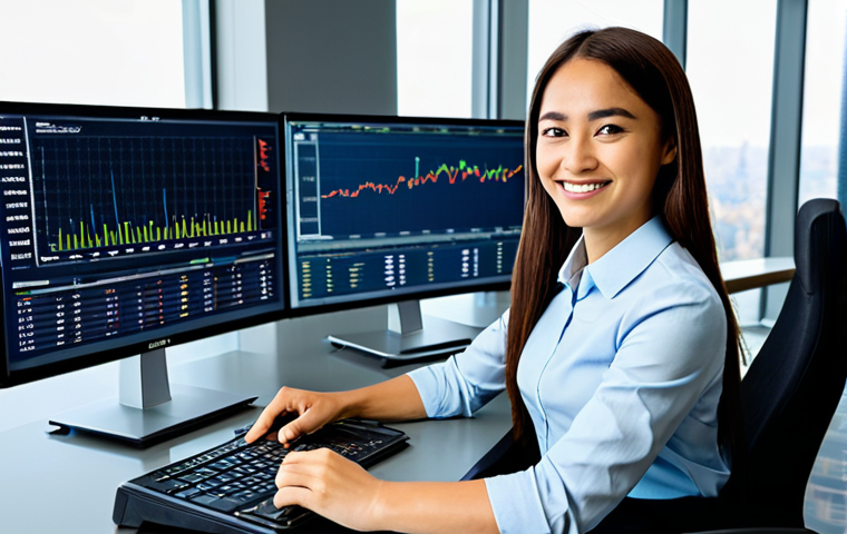 CFA와 금융 리터러시 증진 - **Subject:** A young professional woman, fully clothed in modest business attire, sitting at a desk ...