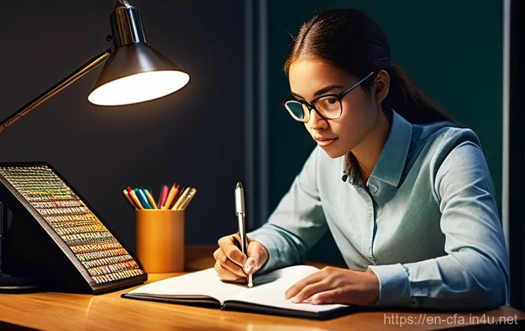 CFA 시험에서 활용되는 사례 문제 - **Prompt:** A focused and diligent young adult, wearing comfortable but modest study attire, is deep...