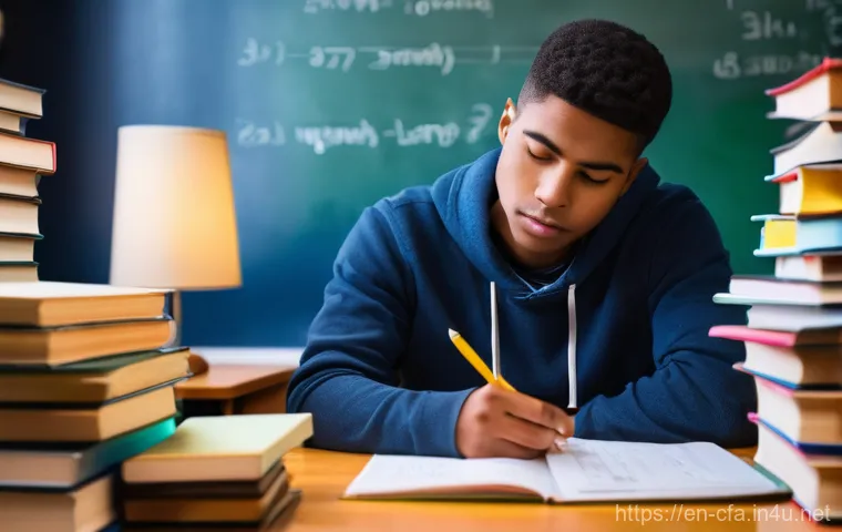 CFA 시험 후기와 교훈 - **CFA Level I: The Foundations of Finance**
    "A young adult student, appearing slightly overwhelm...