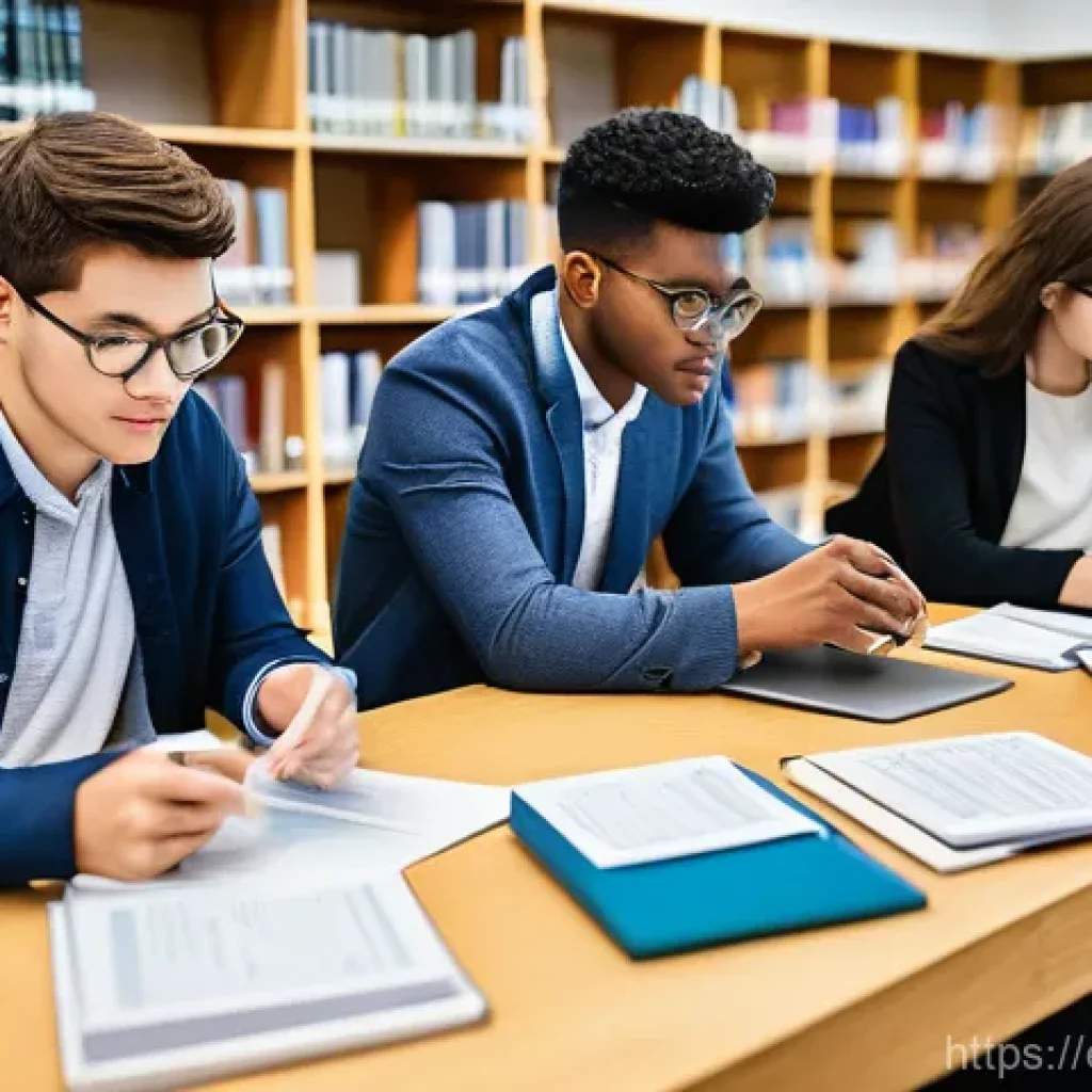 CFA 시험 난이도별 과목 분석 - **Prompt:** A diverse group of young adults, dressed in smart casual attire, intensely studying in a...