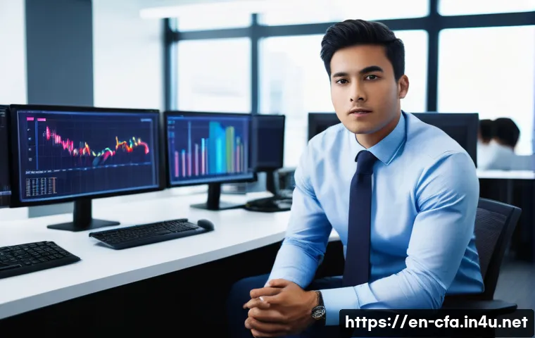 CFA와 데이터 시각화 - **Prompt:** A sharp, focused male financial analyst in his late 20s, wearing a crisp business shirt ...
