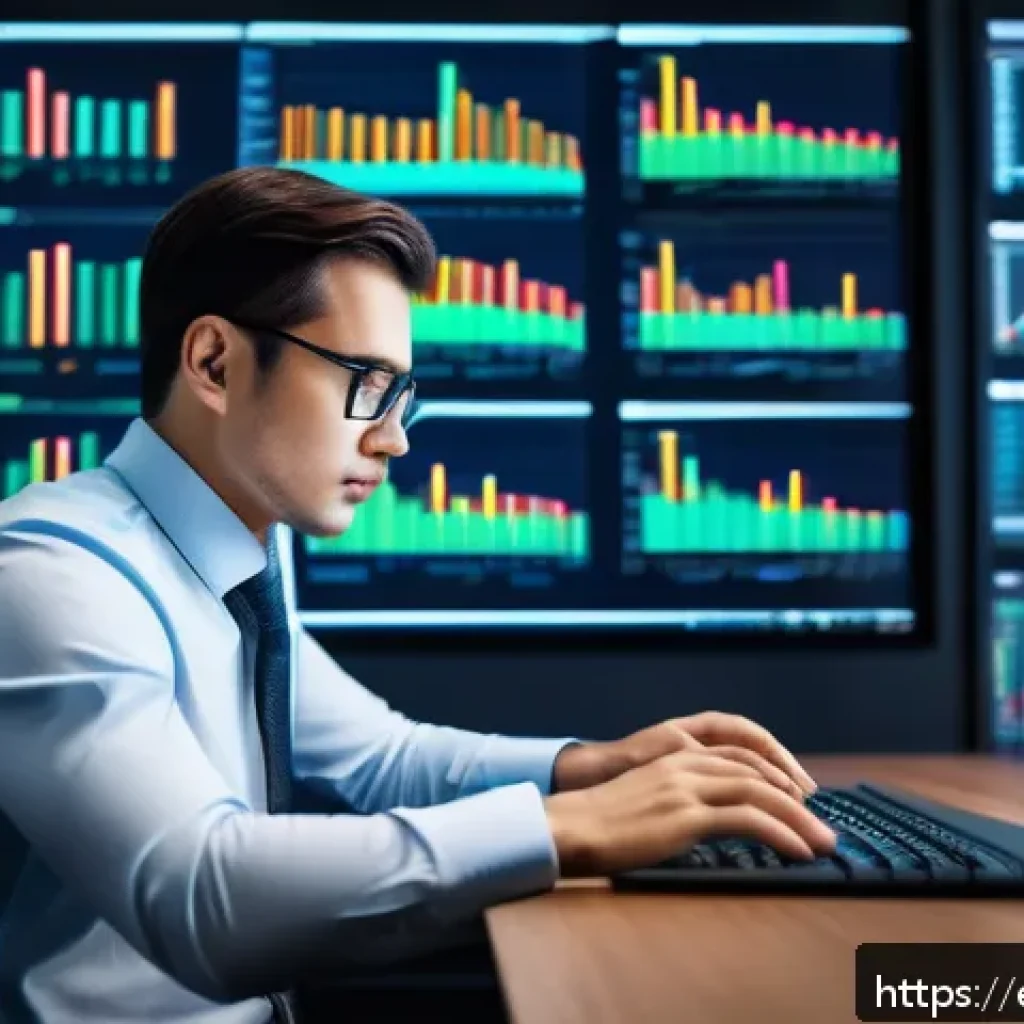 CFA와 인공지능 금융 모델링 - A professional financial analyst in a modern office setting, intently studying multiple large digita...