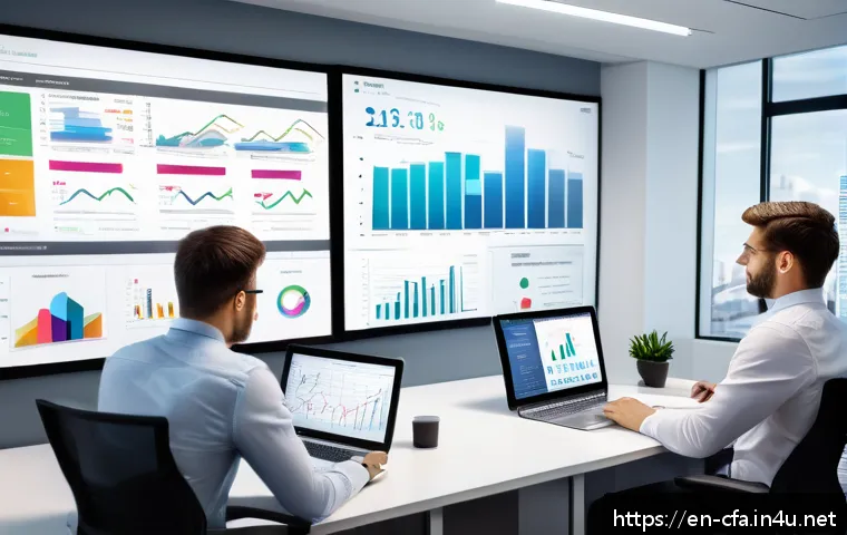 CFA와 스타트업 투자 분석 - A modern startup office scene with a diverse team of young professionals analyzing financial charts ...