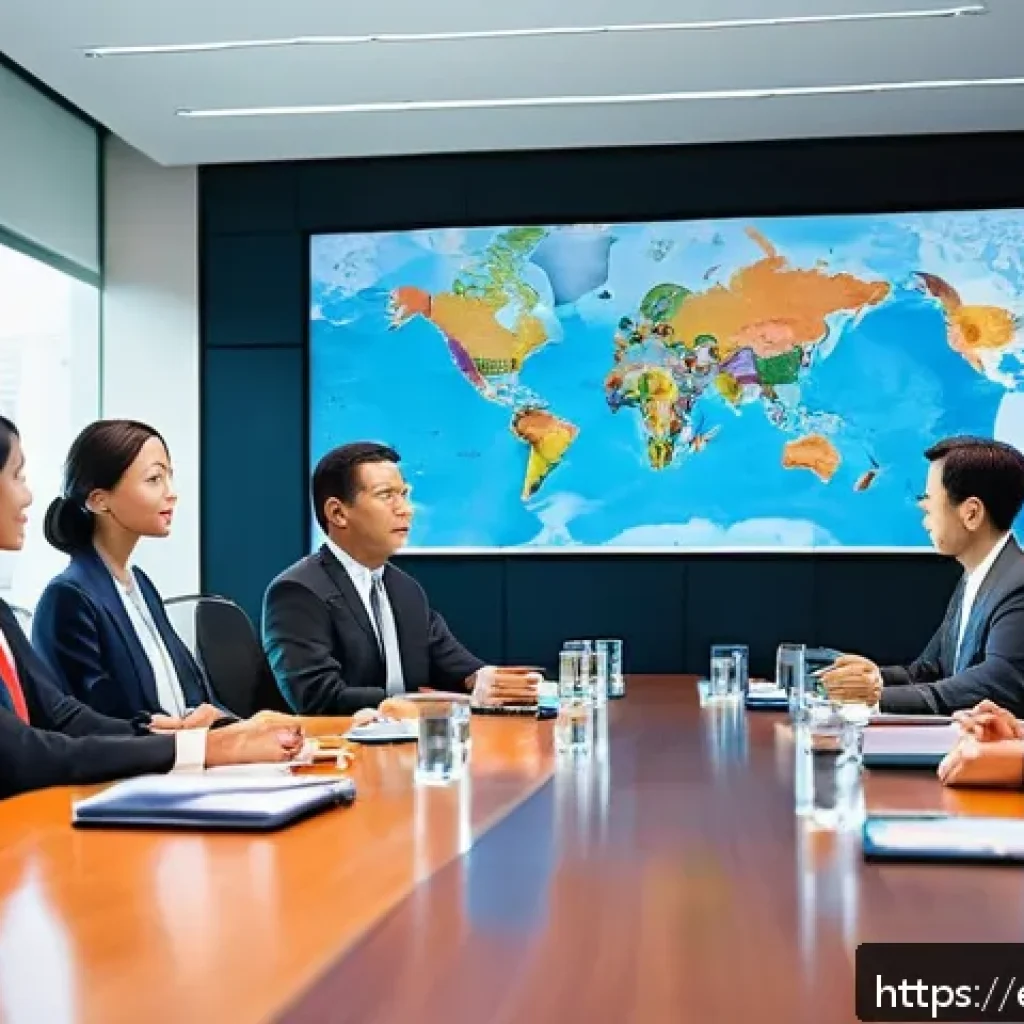 CFA와 글로벌 금융 네트워크 - A professional international finance meeting scene set in a sleek modern conference room with divers...
