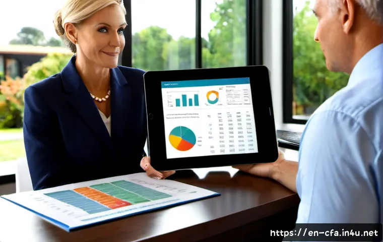 CFA와 자산 포트폴리오 설계 - Photorealistic financial planning consultation in a bright modern American office, a confident CFA-s...