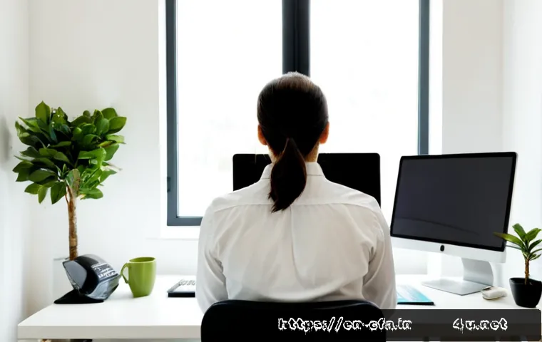 Home 17 금융투자분석사의 스트레스 관리법 - Photorealistic financial analyst in a calm modern home office, seated at a tidy desk with blank comp...